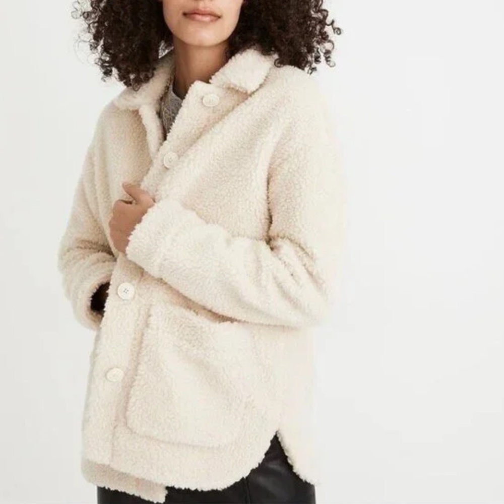 Madewell cream Sherpa soft oversized teddy jacket coat white beige tan small - Picture 2 of 10